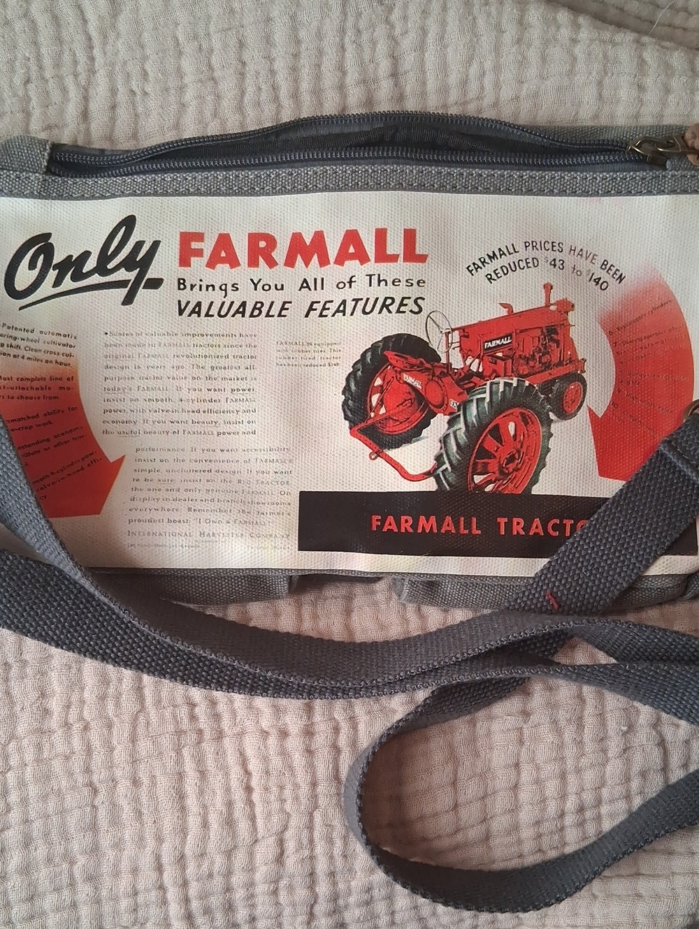 Red Print Canvas Unisex Tool Belt Style Bag.